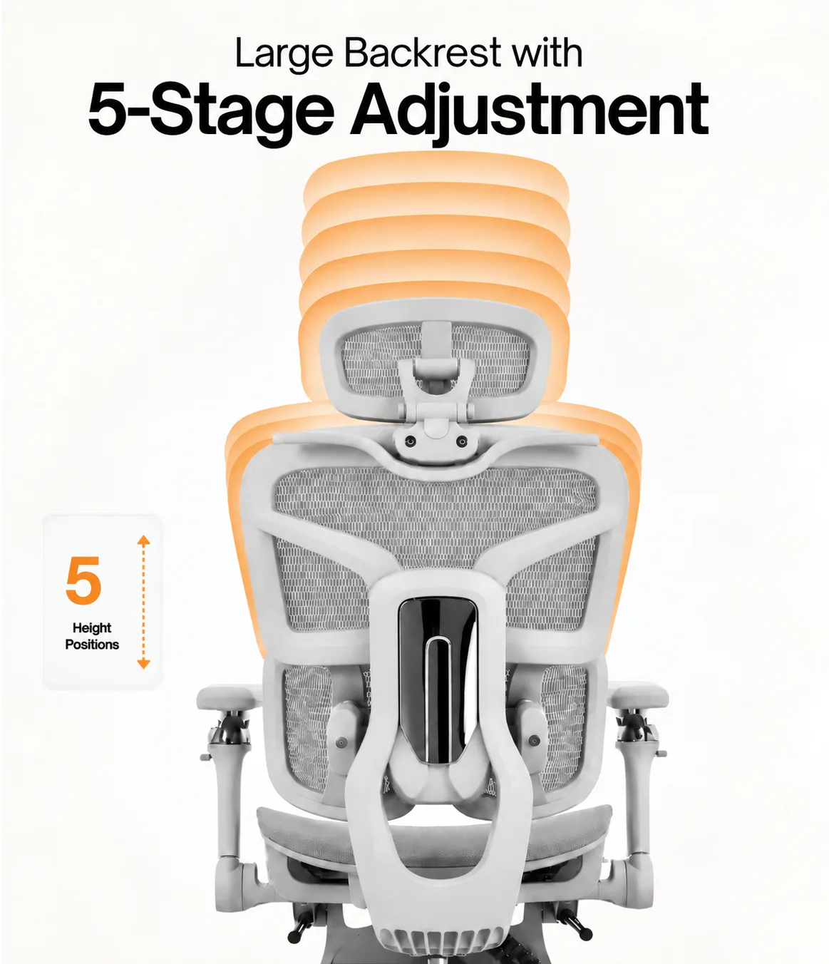 Large backrest with 5-stage adjustment