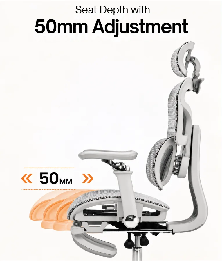 Seat depth with 50mm adjustment