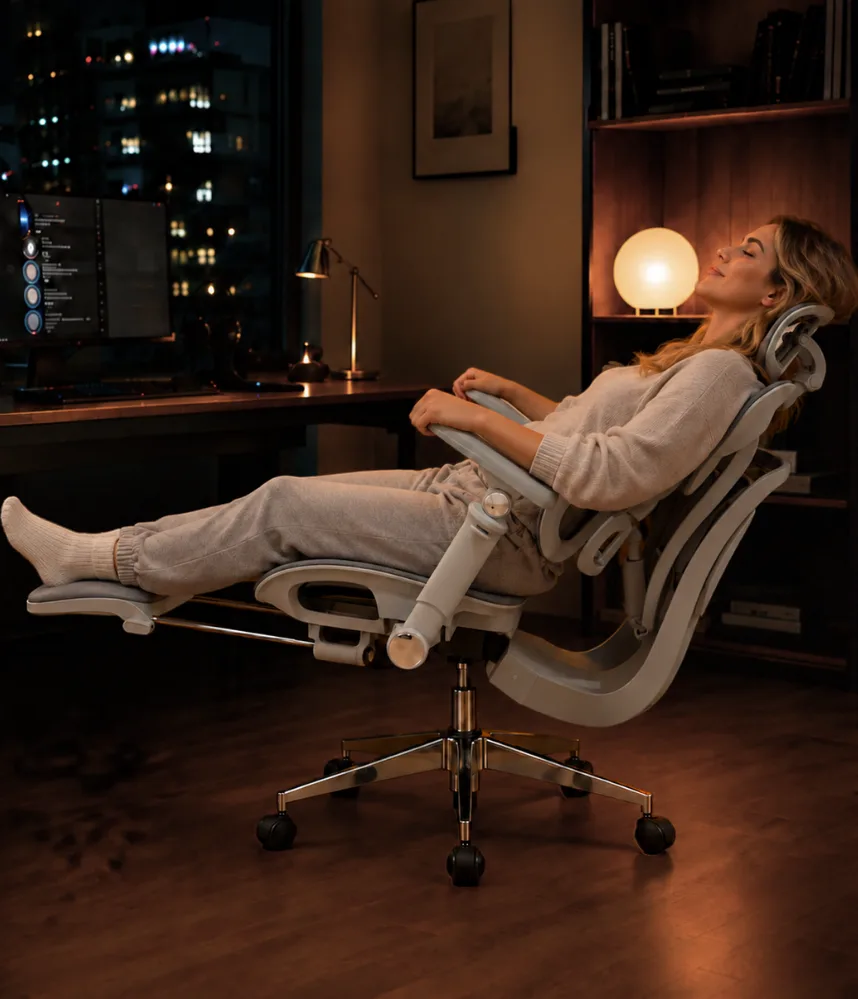 Reclining with feet up at night