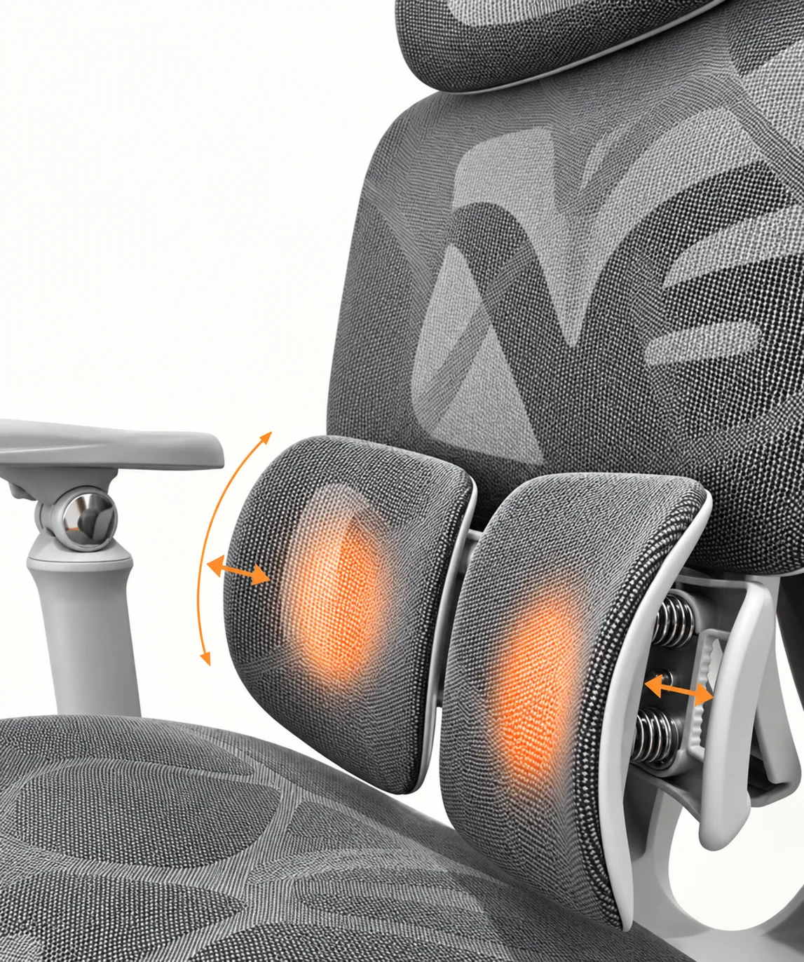 Dual-wing lumbar: moves with you — independent lumbar wings respond with your posture