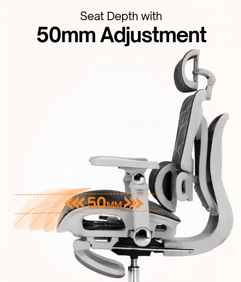 Seat depth with 50mm adjustment