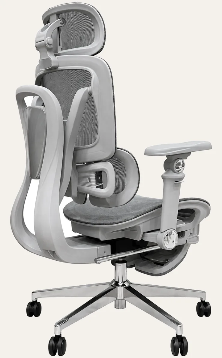 KUUL Atlas chair in Mist, rear three-quarter view from the side