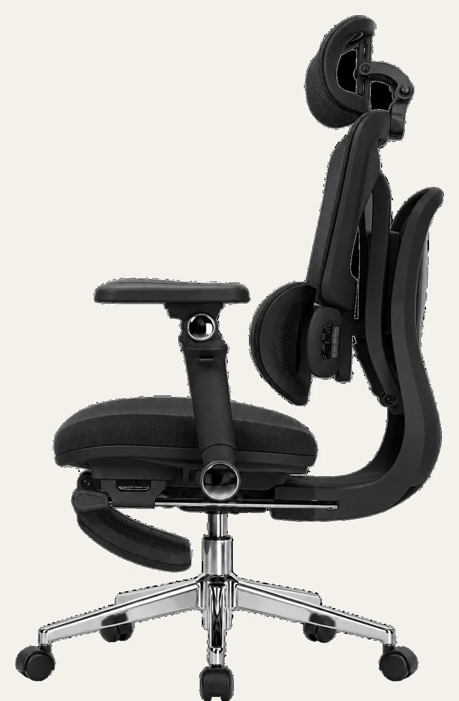 KUUL Atlas chair in Onyx Black with molded foam seat, side profile