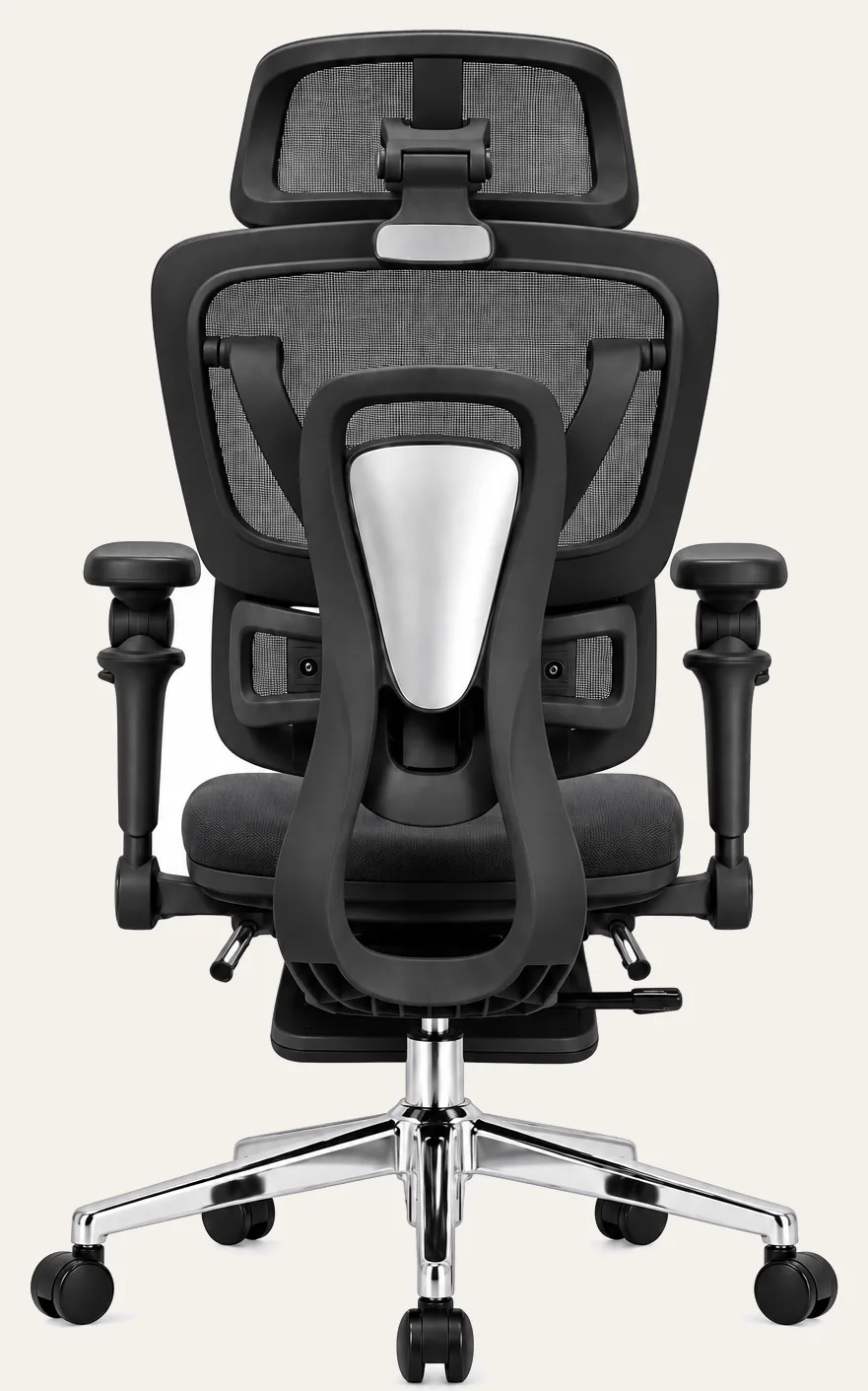 KUUL Atlas chair in Onyx Black with molded foam seat, rear view
